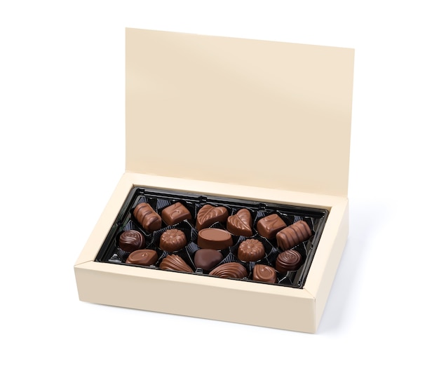 Box of chocolates on white background