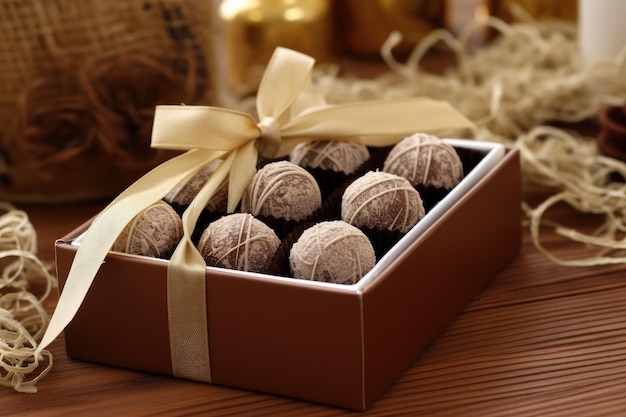 a box of chocolates with a bow