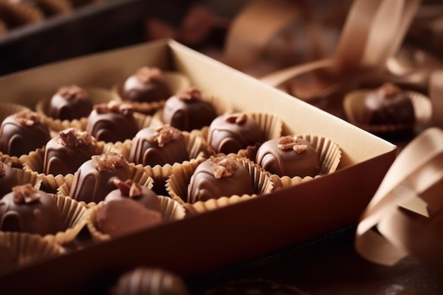 A box of chocolates with a chocolate box in the background