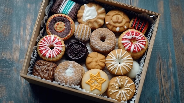 A box of christmas cookies with a box of cookies.