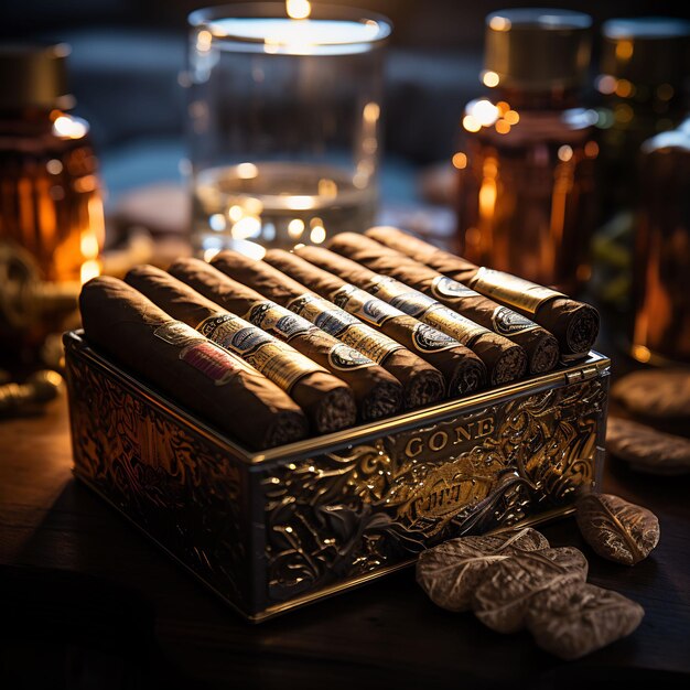 a box of cigars with a candle in the middle.