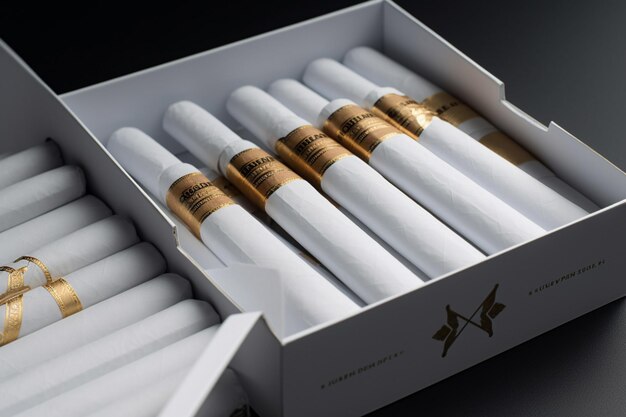 측면에 "cigars"라는 단어가 있는 시가 상자.