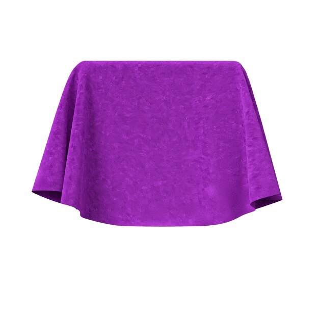 Box covered with purple velvet fabric Isolated on white background Surprise award prize presentation concept Reveal the hidden object Raise the curtain Photo realistic 3D illustration