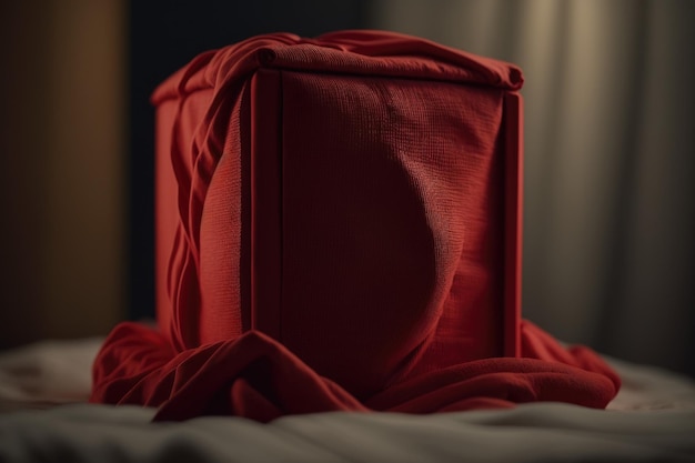 Photo box covered with red cloth generative ai