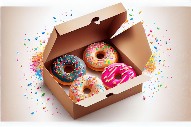 Box of donuts of different flavours
