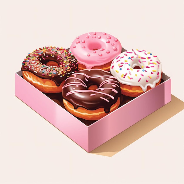 a box of donuts with a pink box that says donuts