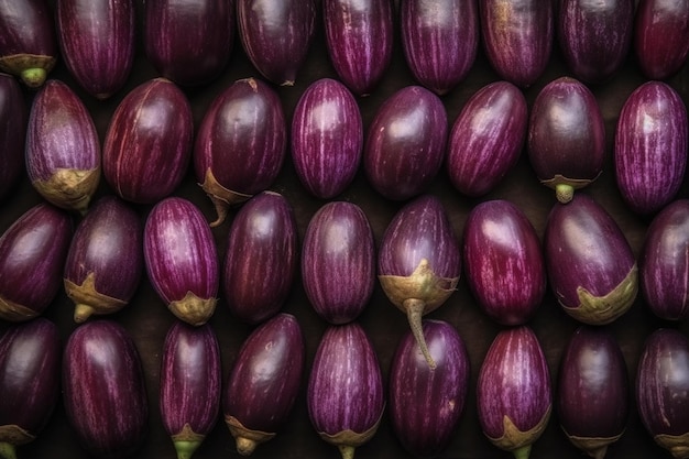 A box of eggplants with a green stem