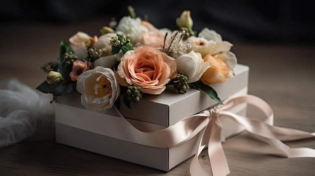 A box of flowers on a table