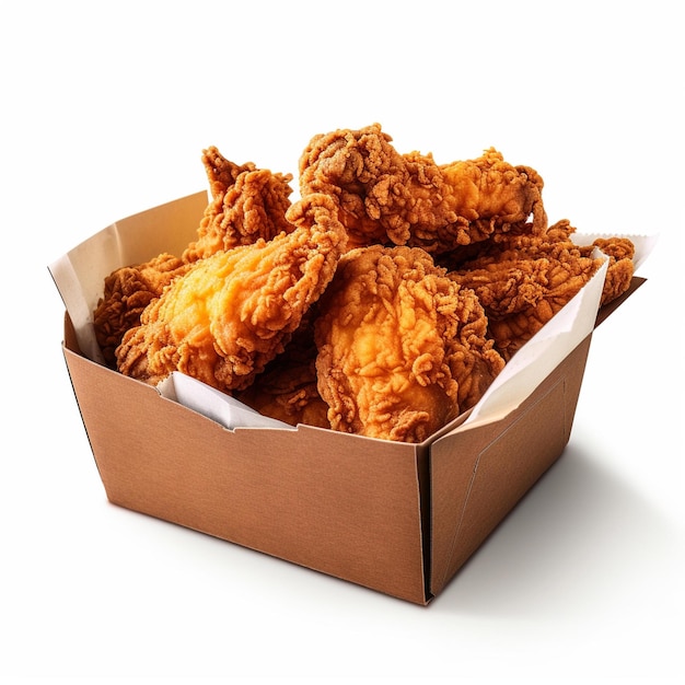 Box Of Fried Chicken On A White Background