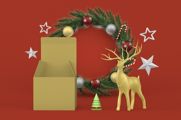 Box Front Side In Christmas Themed Background