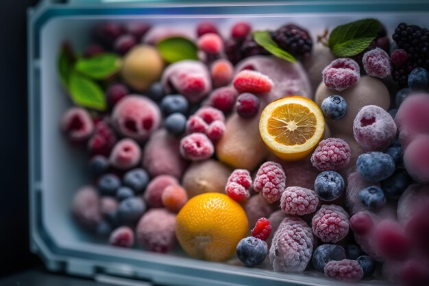 Box of frozen berries and fruits Generative AI