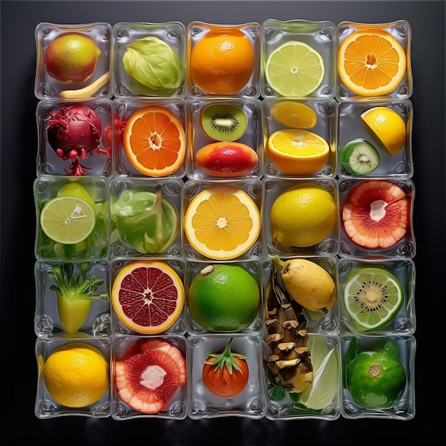 Photo a box of fruit with a green apple on the bottom.