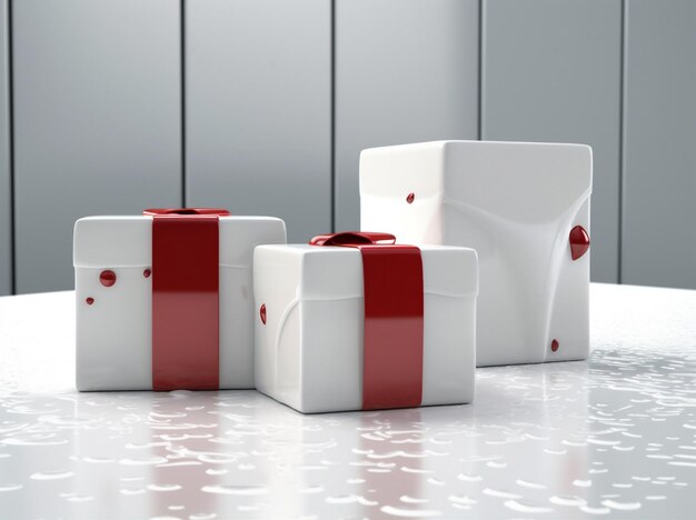 写真 プレゼントボックス クリスマスプレゼント 白いサプライズパッケージ リボン レッド ゲネレーティブai
