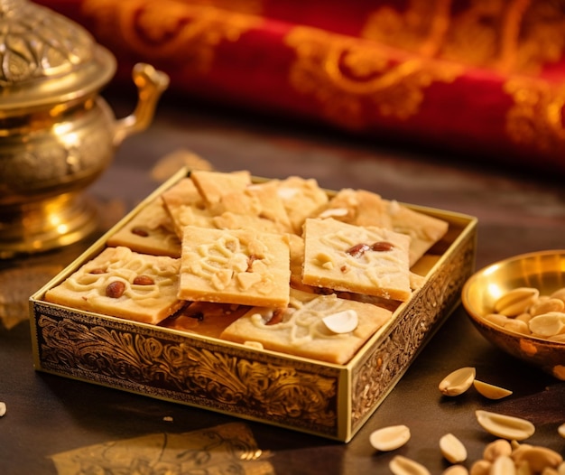 A box of golden Soan Papdi