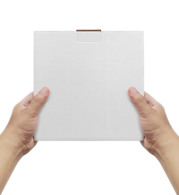 Box in hand on white background isolation