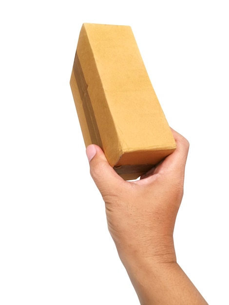 Box in hand on white background isolation