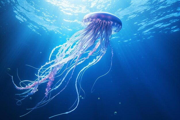 box jellyfish on blue background