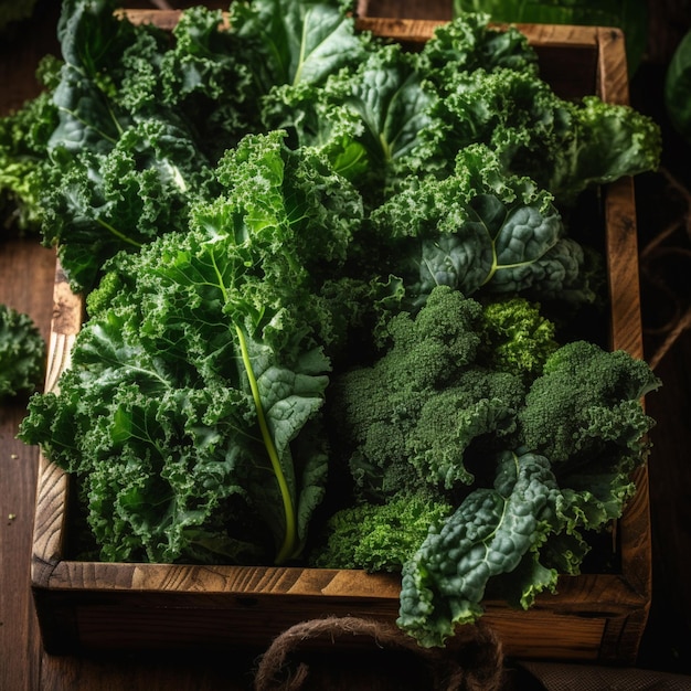 Photo a box of kale and kale