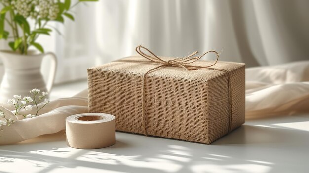 Box made of brown cardboard on a white background with tape A suitable packaging box