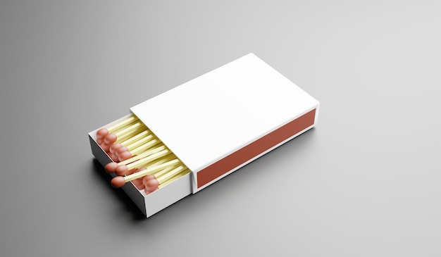 Box of matches isolated on grey background 3d illustration Mock up