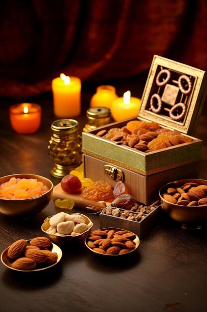 Photo a box of nuts and a box of nuts is on a table