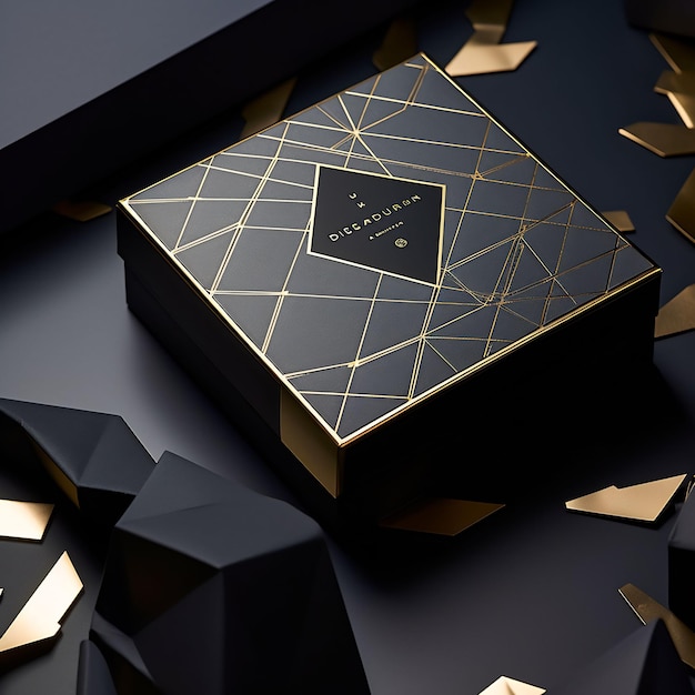 a box of perfumes is on a black background.