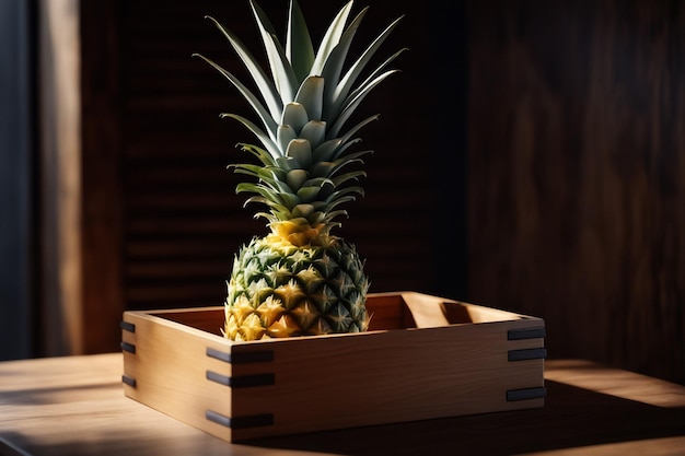 Photo a box of pineapple isolated on wodeen background