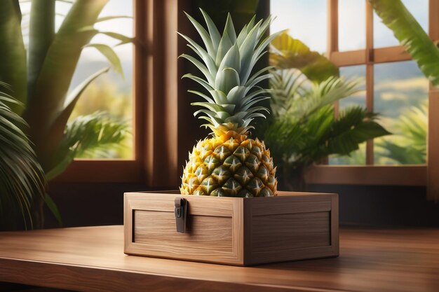 Photo a box of pineapple isolated on wodeen background