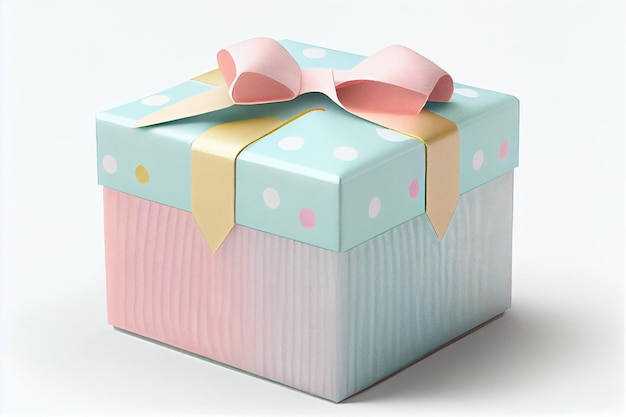 A box of pink and blue cake with a bow on it.