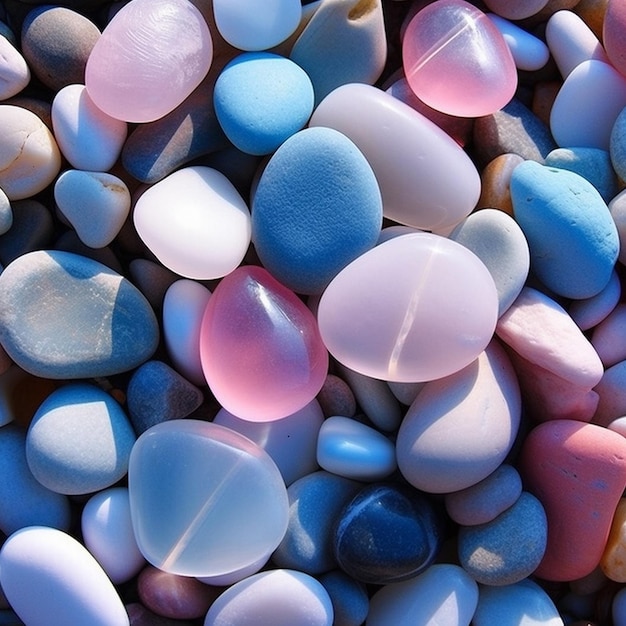 a box of pink and blue marbles in a market in san diego, ca.