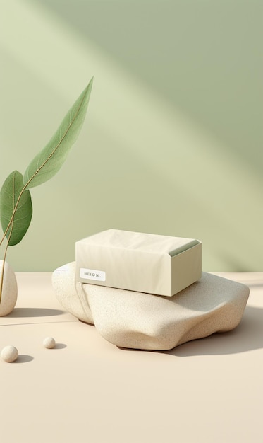 a box of soap sits on a towel on a table.