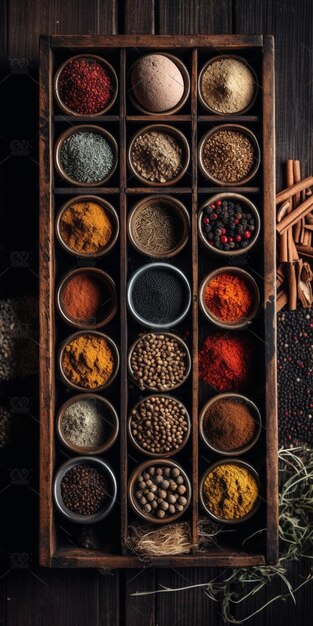 A box of spices with one of the spices in it