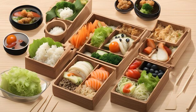 a box of sushi with different types of sushi on it