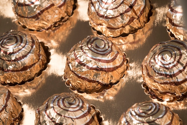 Box of sweet round chocolate candies