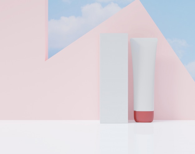 Box and tube on a white color. Cosmetic ads poster. 