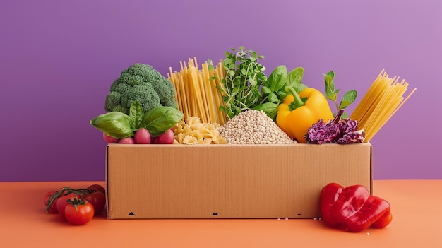 a box of vegetables and a box of vegetables with a purple background