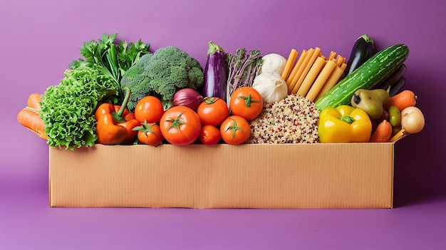 a box of vegetables including broccoli tomatoes and onions