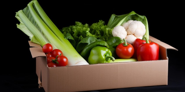 A box of vegetables with the word fresh on it