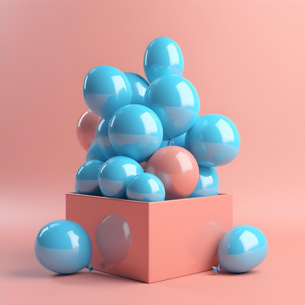 A box with blue and pink balloons on it