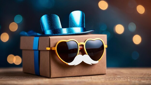 a box with a bow and glasses and a bow tie