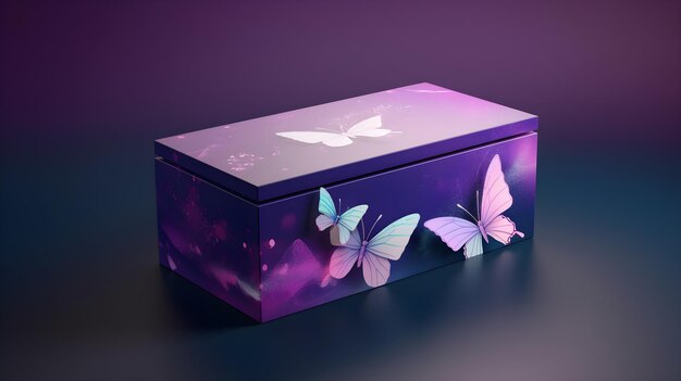 Photo a box with butterflies on it that says 