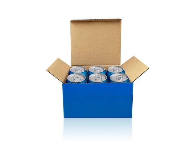 Box with cans isolated on white background