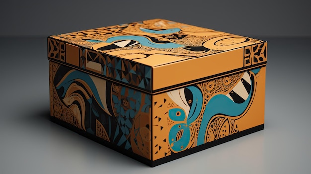 a box with a design on it that says'the name of the artist '