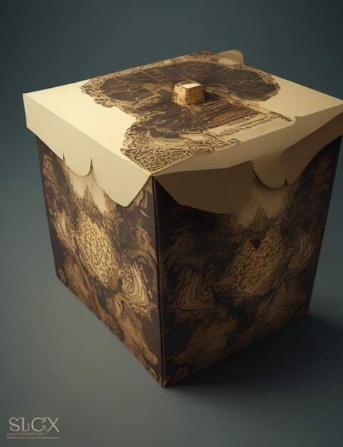 a box with a gold leaf on it