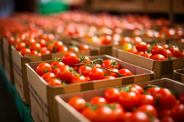 수확된 빨간 토마토가 있는 상자 가져오기 토마토 생성 인공 지능