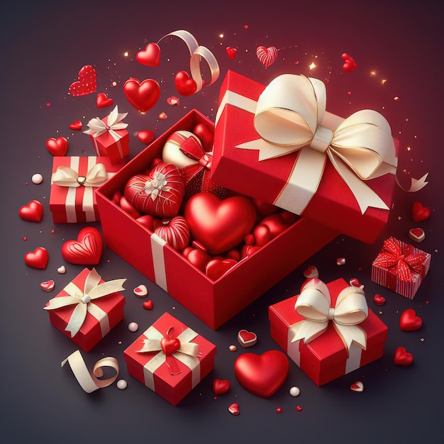 Коробка с праздничными подарками сердцами и цветами выделяется коробка универсальная карта для романтики и весны