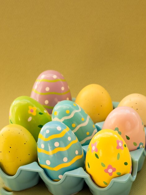 Box with painted easter eggs.