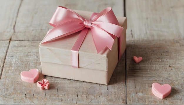 a box with a pink ribbon and a pink heart