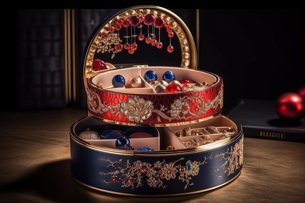 A box with a red and blue design and the word beauty on the front.