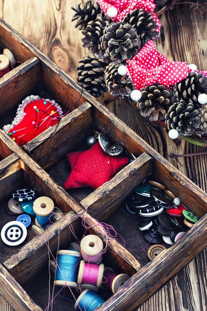 Box with sewing accessories